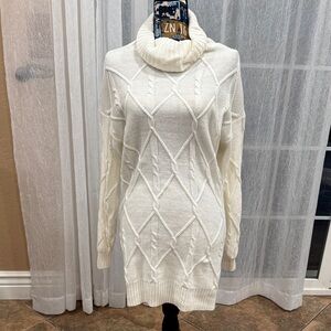 Hollister Cream Cable Knit Turtleneck Sweater Dress